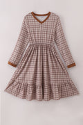 Robe trapèze écossaise marron