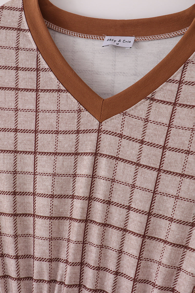 Robe trapèze écossaise marron