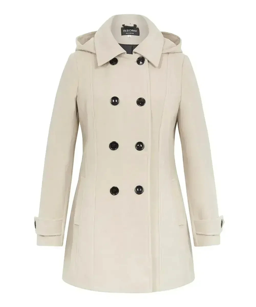 Manteau à capuche croisé double face en laine