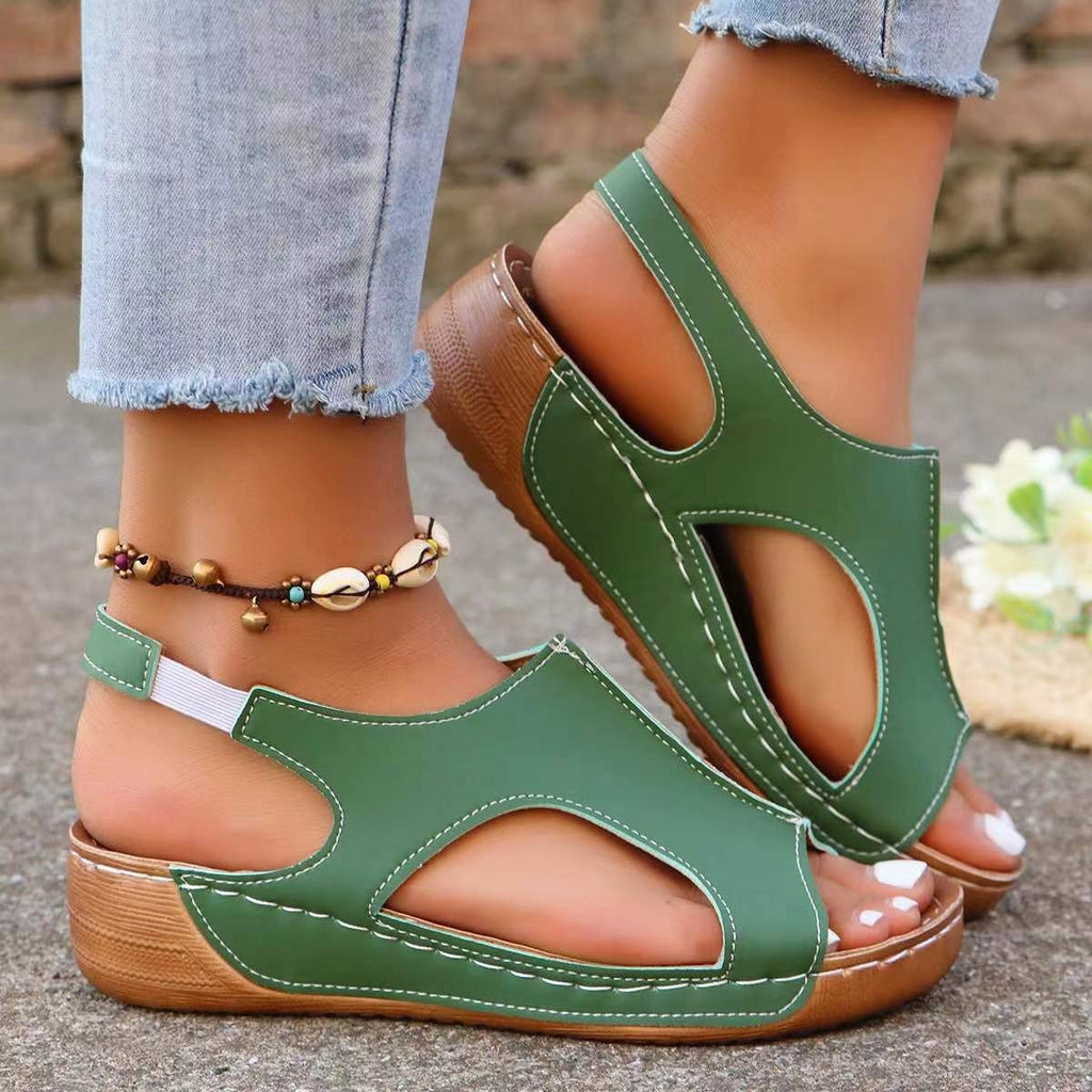Sandales compensées d'été pour femmes – Sandales décontractées à bout ouvert et bande élastique