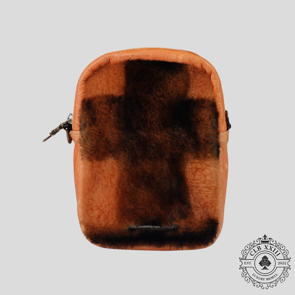 Sac Takka en peau lainée Chrome Hearts Triple Cross Patch orange/noir