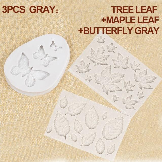 1/2/3Pcs Moule de Cuisson en Silicone 3D Papillon Feuille Moule Chocolat Fondant Outil de Décoration de Gâteau Résistance à la Température Moule en Silicone en Forme de Feuille 3D Moule Fondant Décoration de Gâteau Cupcake
