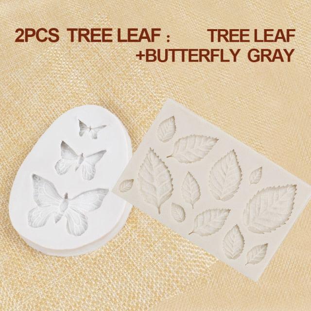 1/2/3Pcs Moule de Cuisson en Silicone 3D Papillon Feuille Moule Chocolat Fondant Outil de Décoration de Gâteau Résistance à la Température Moule en Silicone en Forme de Feuille 3D Moule Fondant Décoration de Gâteau Cupcake