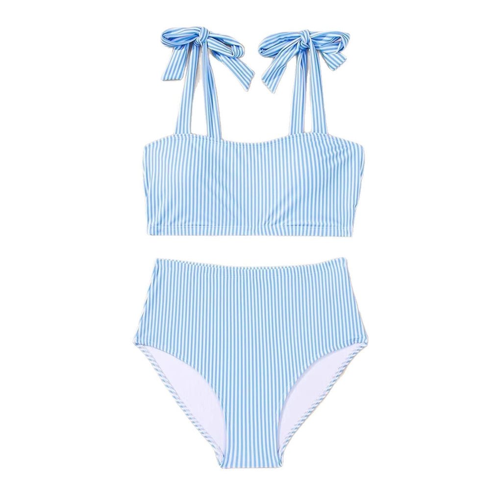 Ensemble bikini taille haute rayé à nouer aux épaules – Maillot de bain deux pièces pour femme