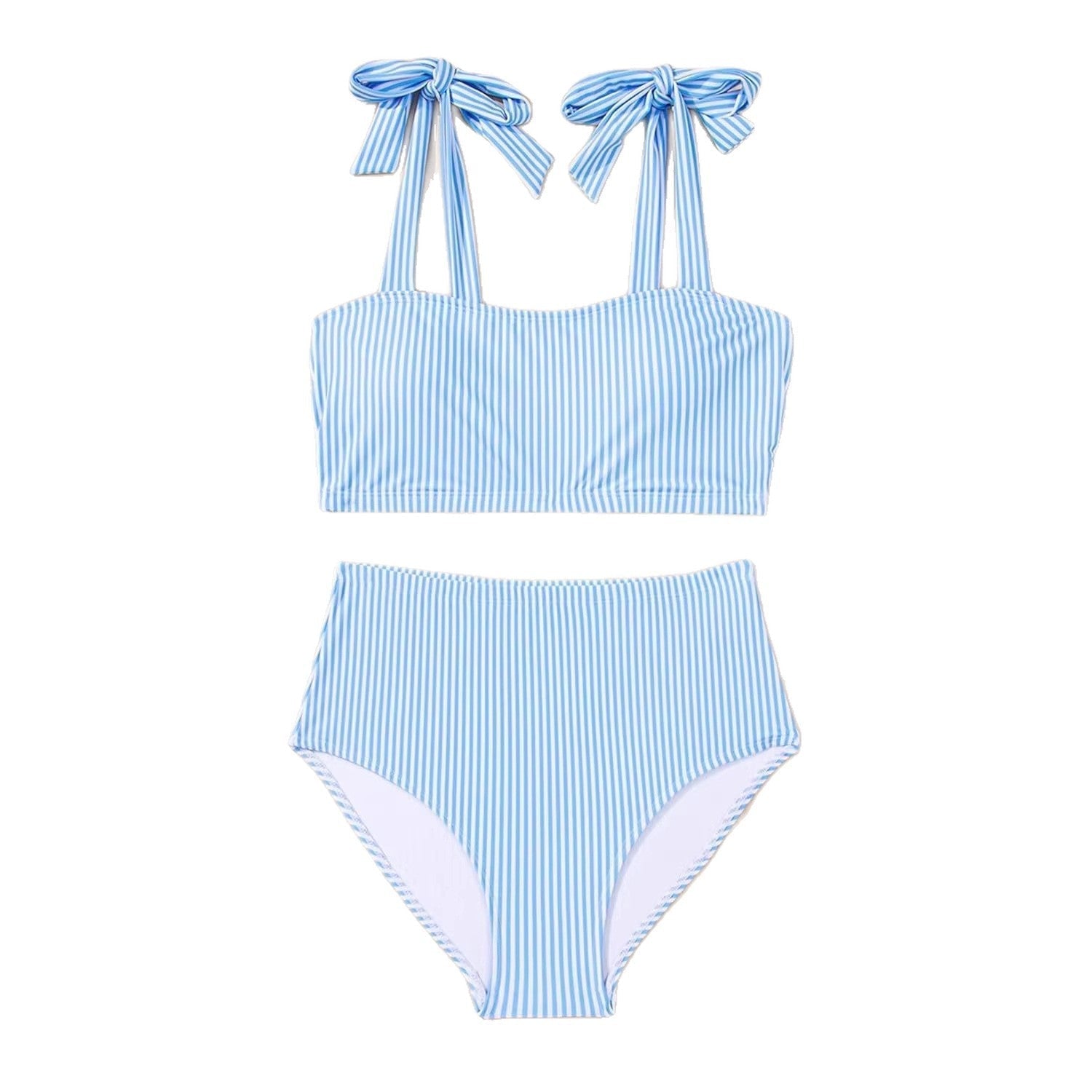 Ensemble bikini taille haute rayé à nouer aux épaules – Maillot de bain deux pièces pour femme