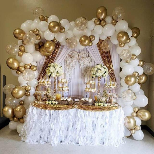 125 ballons en latex métallique chromé or blanc pour mariage, anniversaire, Noël, décoration de fête, enterrement de vie de jeune fille, baby showers, fête de luxe, décoration de mariage d'anniversaire