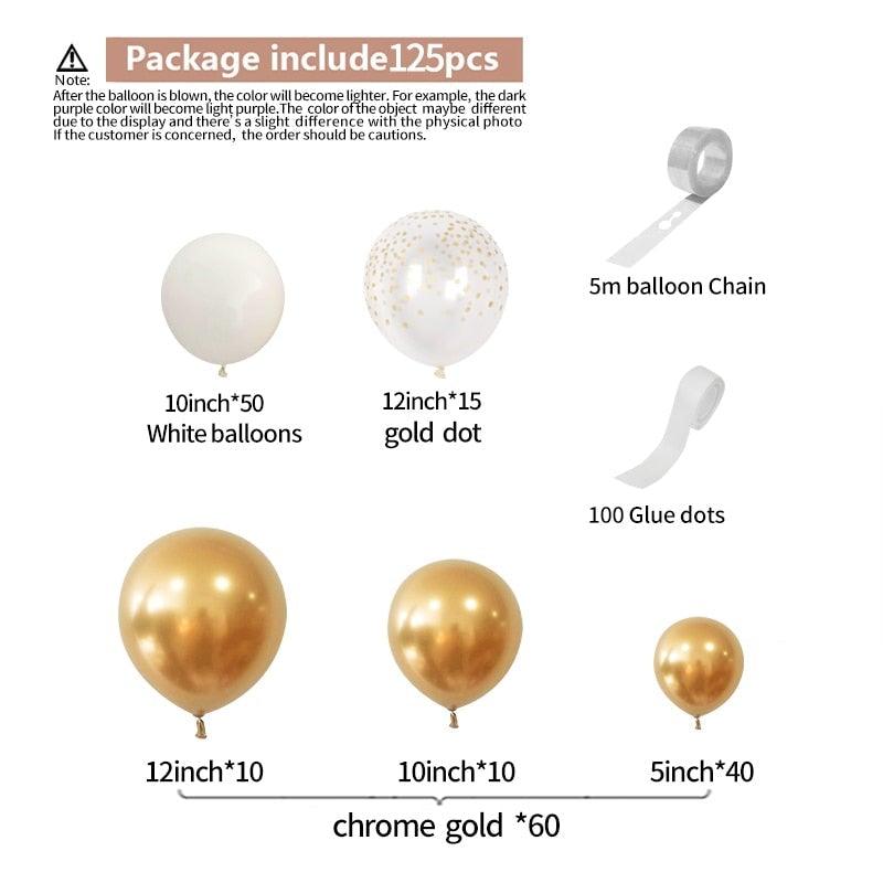 125 ballons en latex métallique chromé or blanc pour mariage, anniversaire, Noël, décoration de fête, enterrement de vie de jeune fille, baby showers, fête de luxe, décoration de mariage d'anniversaire