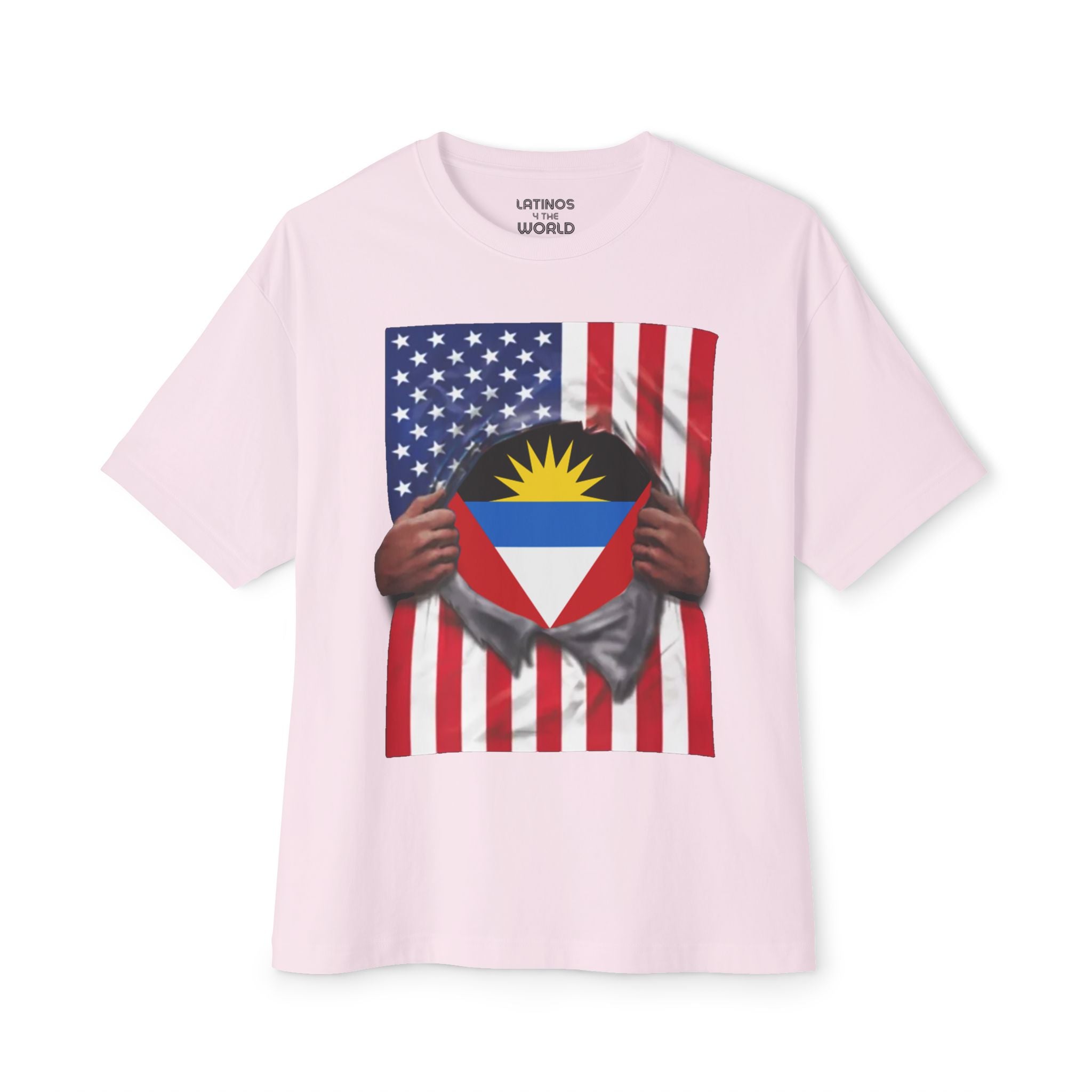 T-shirt drapeau d'Antigua-et-Barbuda | Drapeau antigua et américain déchiré 4 juillet | T-shirts latinos drôles | 4 couleurs