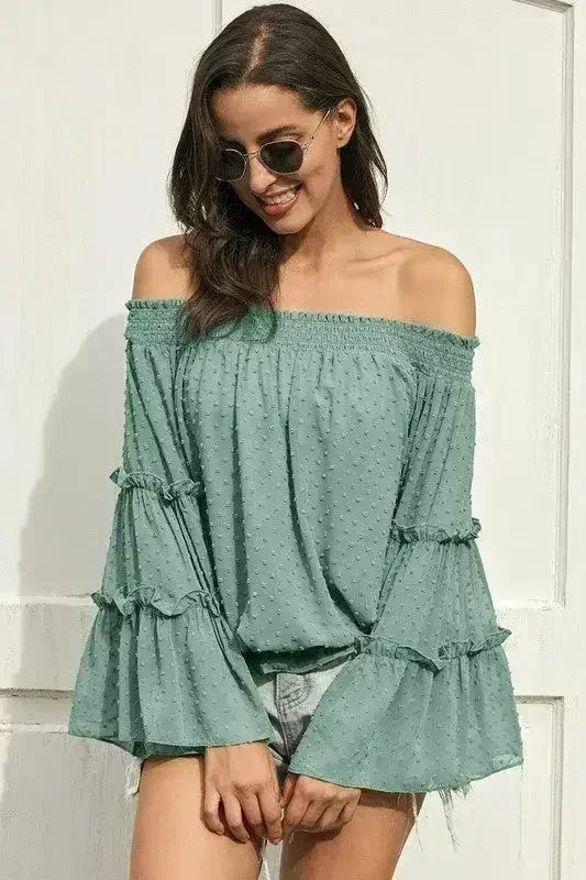 Pink Swiss Dot Off The Shoulder Top | Femstylo