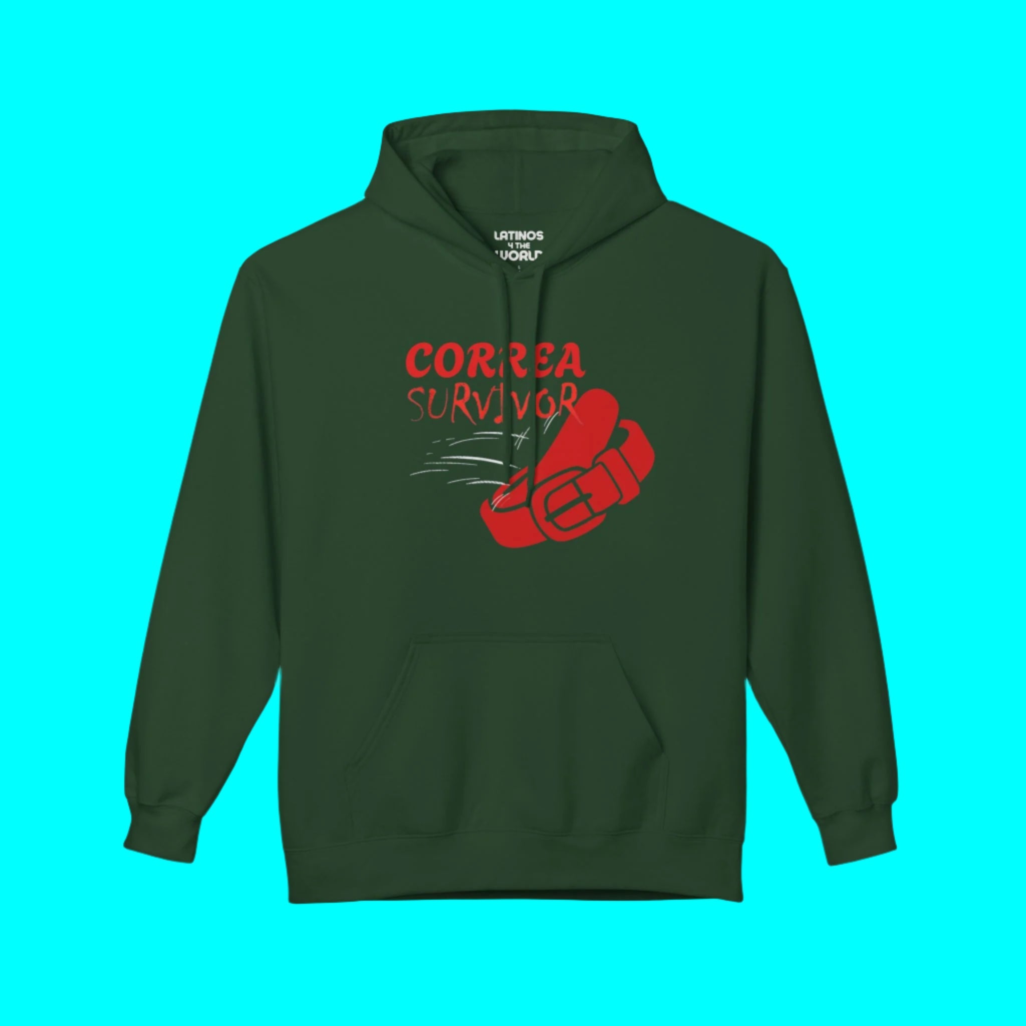 Sweat à capuche chaud et confortable Correa Belt Survivor | Chancleta Cinturon Blague Fierté Latino Doublure polaire | Les Latinos Pour Le Monde