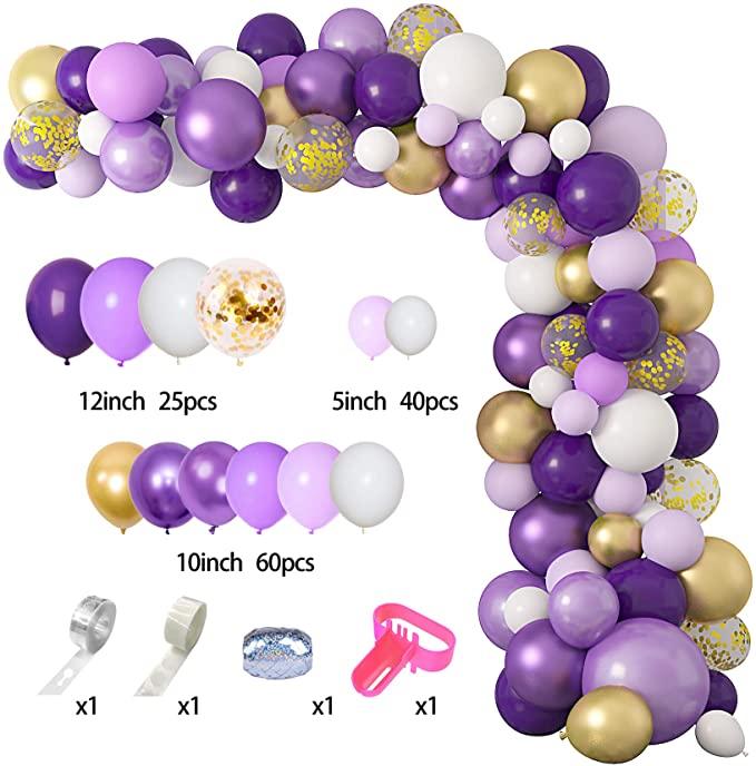 129 ballons violets et or pour joyeux anniversaire, bannière de ballons en aluminium, guirlande de cercles à pois, décorations de fête d'anniversaire, ballons d'anniversaire décoration