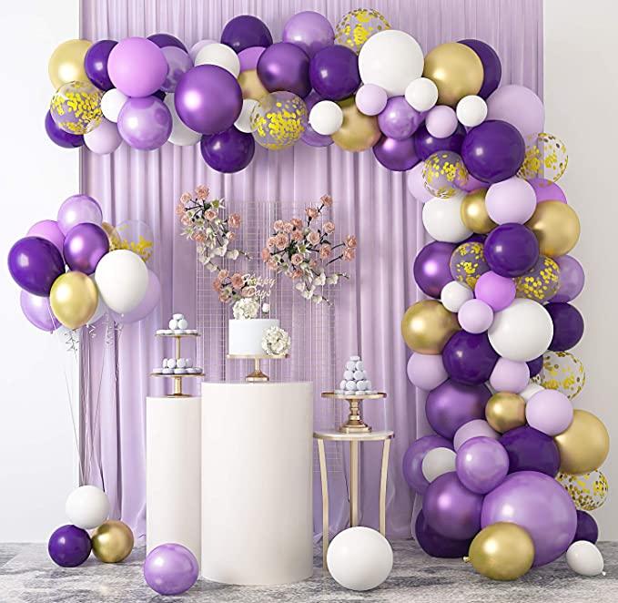 129 ballons violets et or pour joyeux anniversaire, bannière de ballons en aluminium, guirlande de cercles à pois, décorations de fête d'anniversaire, ballons d'anniversaire décoration