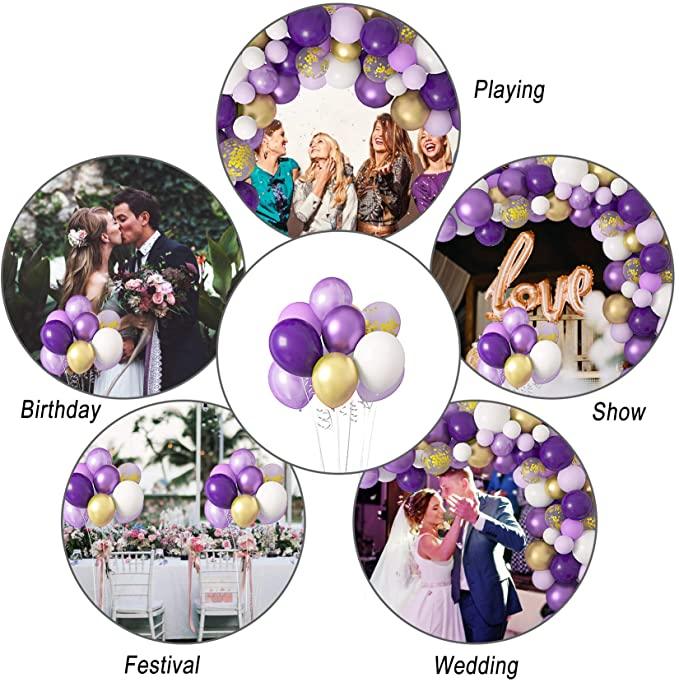 129 ballons violets et or pour joyeux anniversaire, bannière de ballons en aluminium, guirlande de cercles à pois, décorations de fête d'anniversaire, ballons d'anniversaire décoration