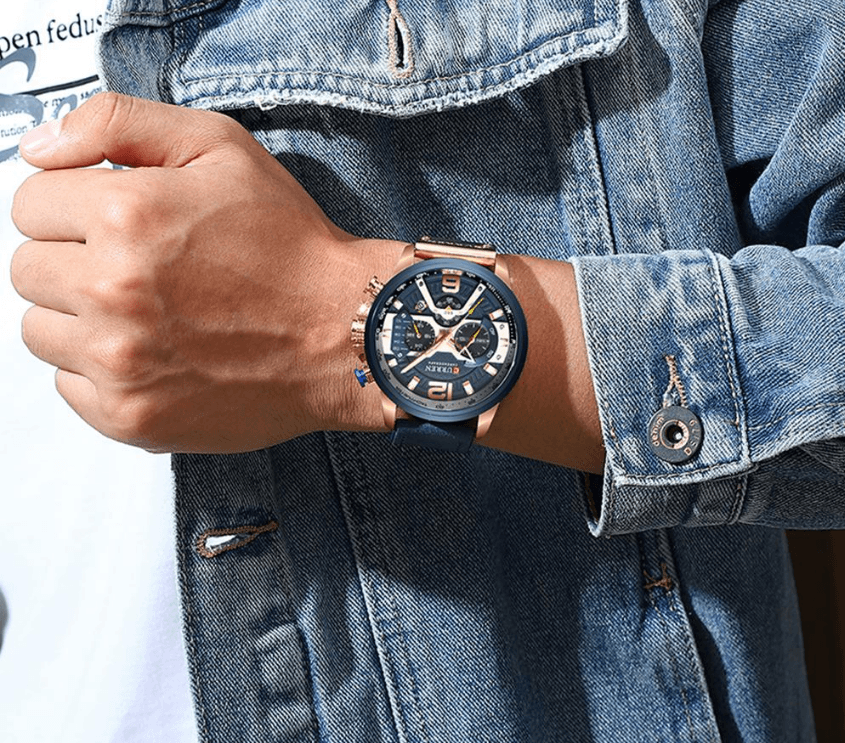 Montre Sport Homme Étanche Avec Bracelets en Cuir, Chronomètres et Grands Chiffres Détails Montres de Luxe Design Unique Excellent Cadeau