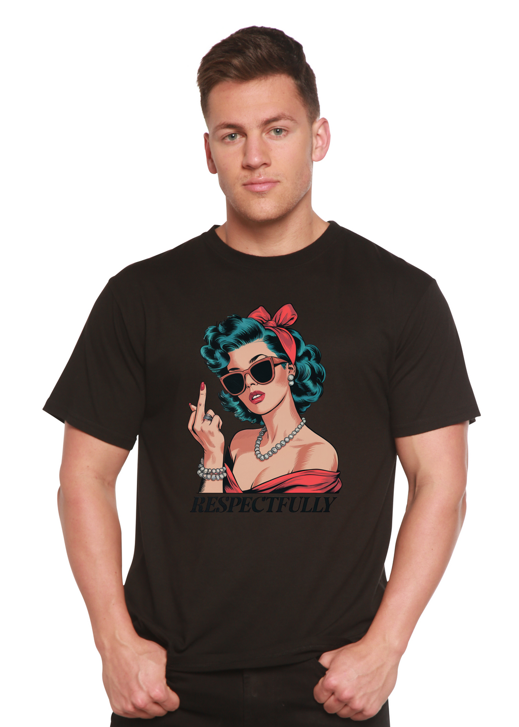 T-shirt unisexe en bambou et coton à motif « Respectfully Middle Finger »