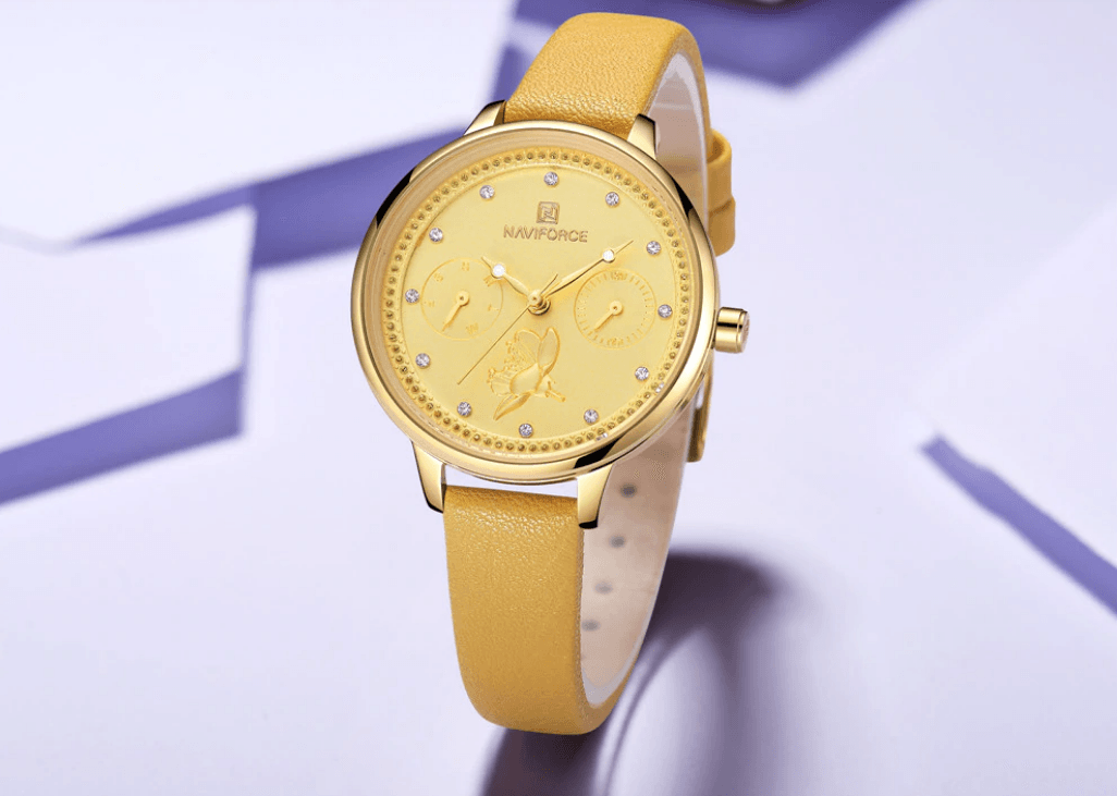 Montre de luxe élégante pour femme avec double zircon et deux chronomètres jour et date