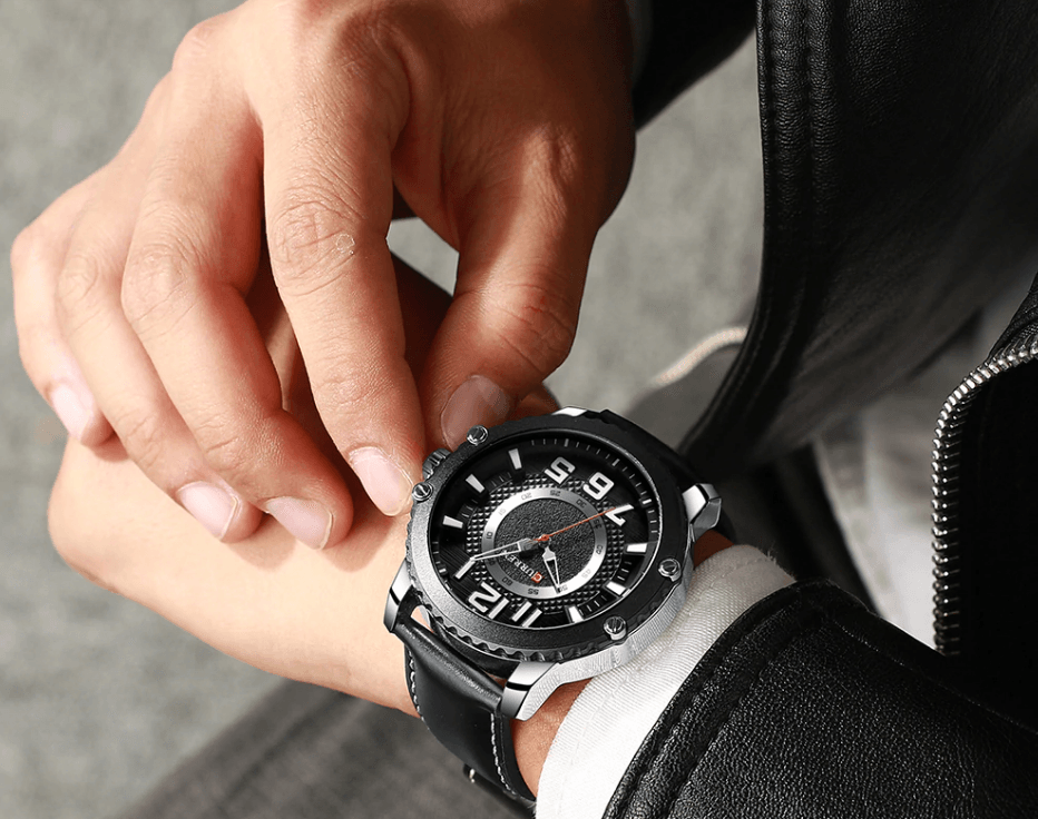 Montre Sport Étanche Homme Avec Bracelets en Cuir et Grands Chiffres Détails Design Unique Cadeau Parfait