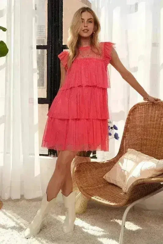 Robe en maille à volants superposés | Robe longue semi-transparente à manches courtes -femstylo