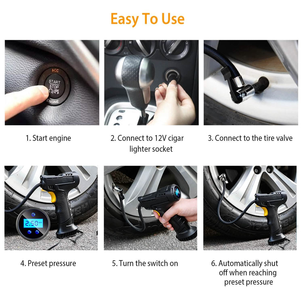 Gonfleur de pneu de voiture numérique 12V avec lumière LED 150 PSI