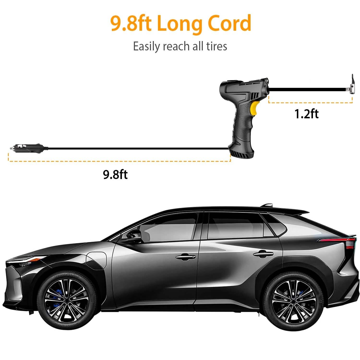 Gonfleur de pneu de voiture numérique 12V avec lumière LED 150 PSI