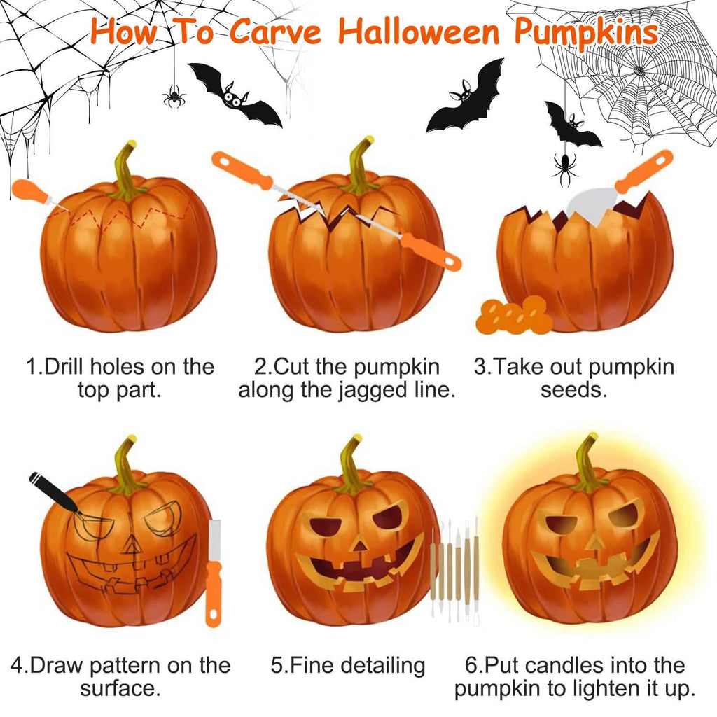 13 pièces : Kit de découpe de citrouille d'Halloween en acier inoxydable