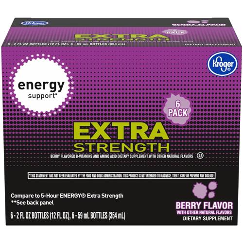 Boissons énergisantes en shots saveur baies Kroger Extra Fort, pack de 6 bouteilles de 59 ml