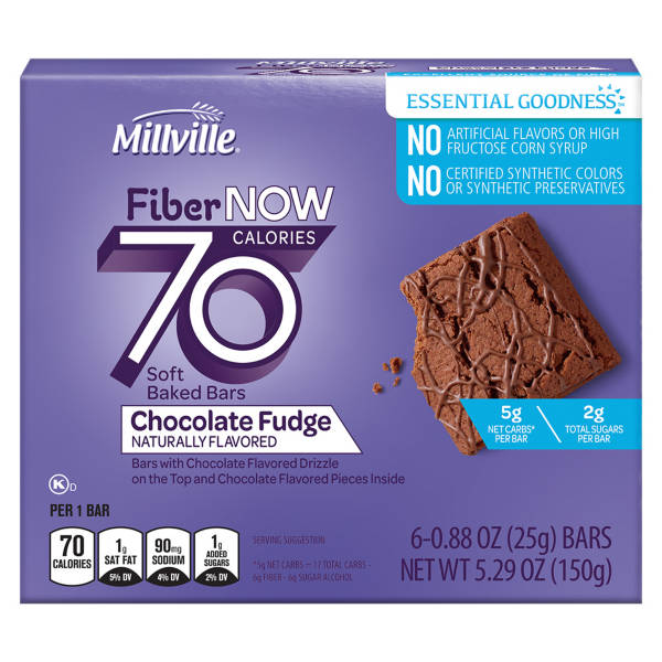 Barres saveur caramel au chocolat Millville Fiber Now de 70 calories, 6 unités