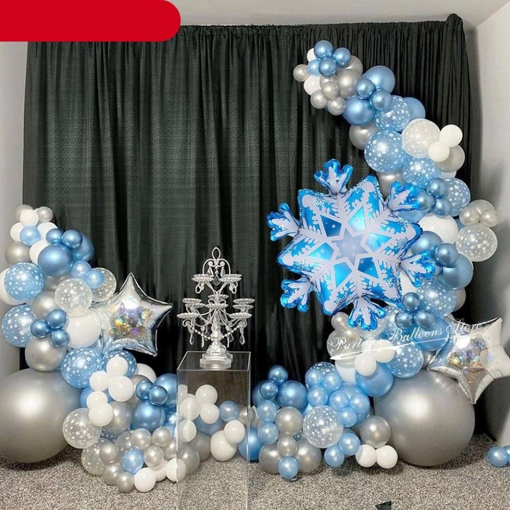 Kit de guirlande d'arche de ballons flocons double couche 132 pièces pour anniversaire de fille, baby shower, mariage, décoration de fête de Noël, décoration de fête d'anniversaire de garçon