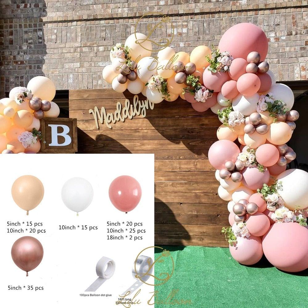 Kit Guirlande De Ballons Rosewood Beige Et Or Chrome 134 Pcs Pour Filles Garden Tea Party Anniversaire Mariage Ballon Baby Shower Fille Décoration D'anniversaire
