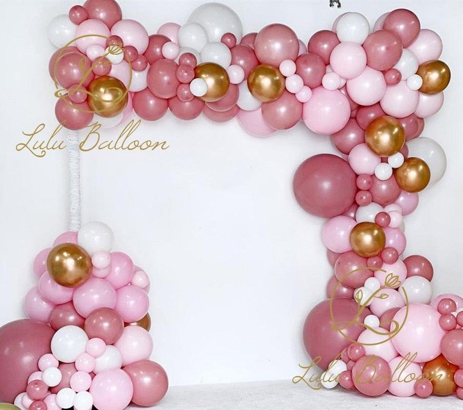 135 pièces ballons rose poudré et or en palissandre pour filles, fête d'anniversaire, mariage, baby shower, fête, ballons de fête pour filles, décoration
