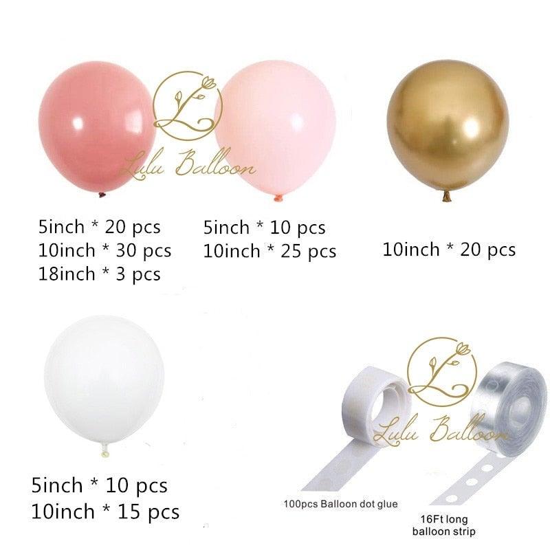 135 pièces ballons rose poudré et or en palissandre pour filles, fête d'anniversaire, mariage, baby shower, fête, ballons de fête pour filles, décoration
