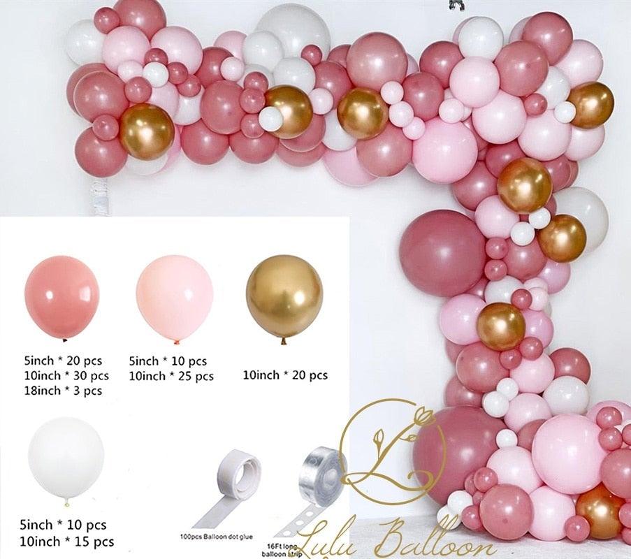 135 pièces ballons rose poudré et or en palissandre pour filles, fête d'anniversaire, mariage, baby shower, fête, ballons de fête pour filles, décoration