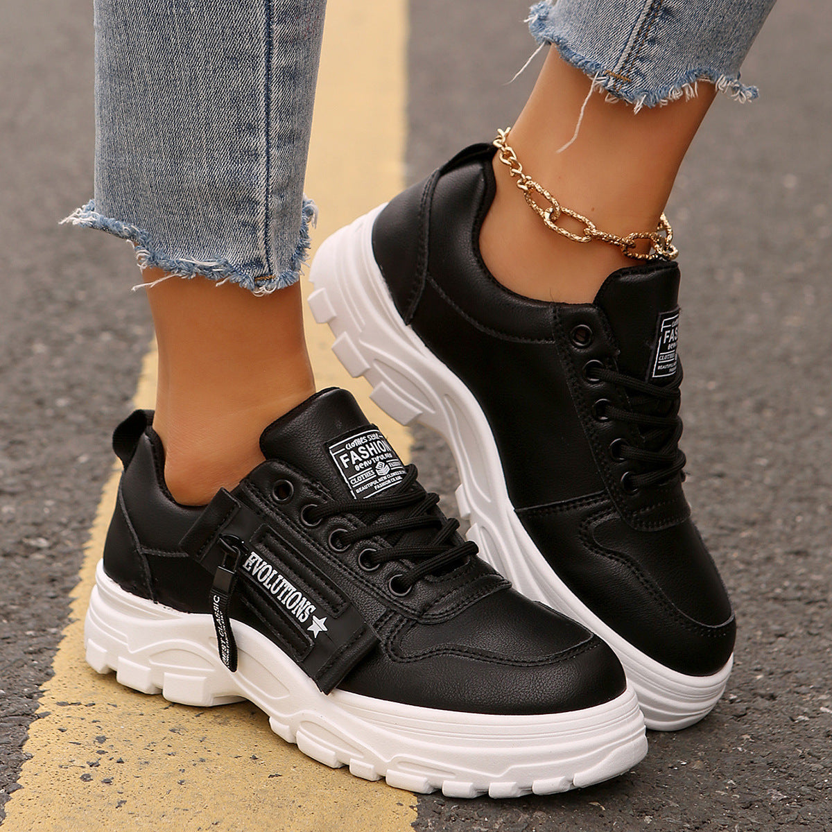 Baskets de sport à lacets et fermeture éclair latérale pour femme