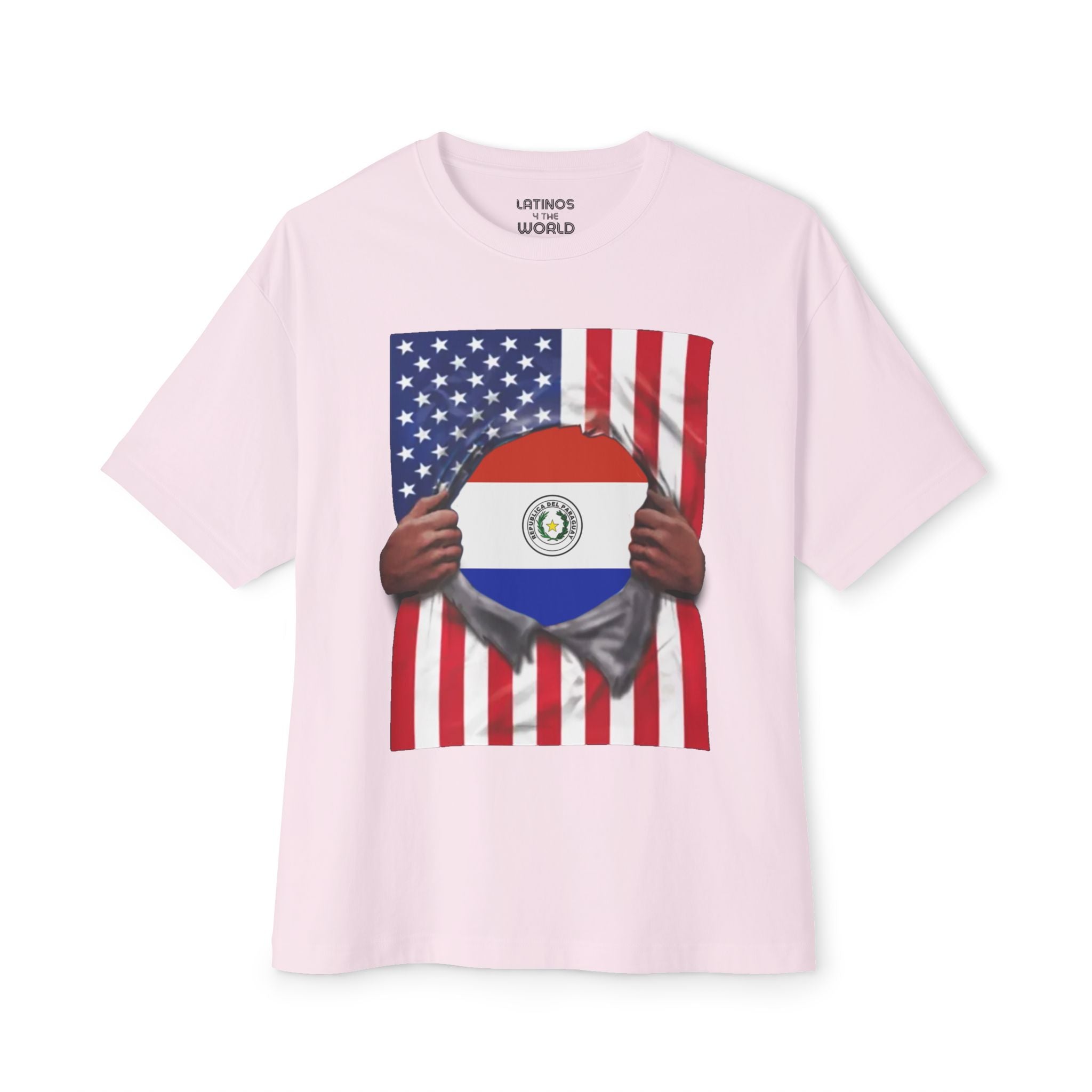 T-shirt Fierté Drapeau du Paraguay + Drapeau des États-Unis | Drapeaux Paraguayen + Américain avec déchirure 4 juillet | T-shirts humoristiques latinos viraux | Unisexe - 4 couleurs