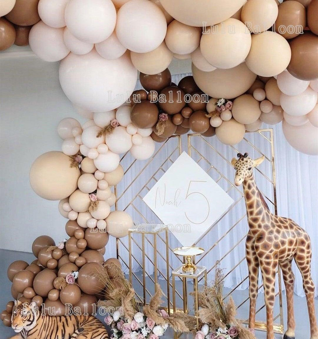 Kit de Guirlande d'Arche de Ballons Marron Café et Peau 138 Pièces pour Fête Prénatale, Anniversaire Enfants, Décoration de Fête d'Anniversaire Universelle Filles et Garçons