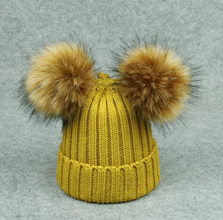 Tendance moderne Enfants Hiver Bébé Tout-petit Chapeau Casquette avec deux pompons doubles Oreilles Chapeau drôle