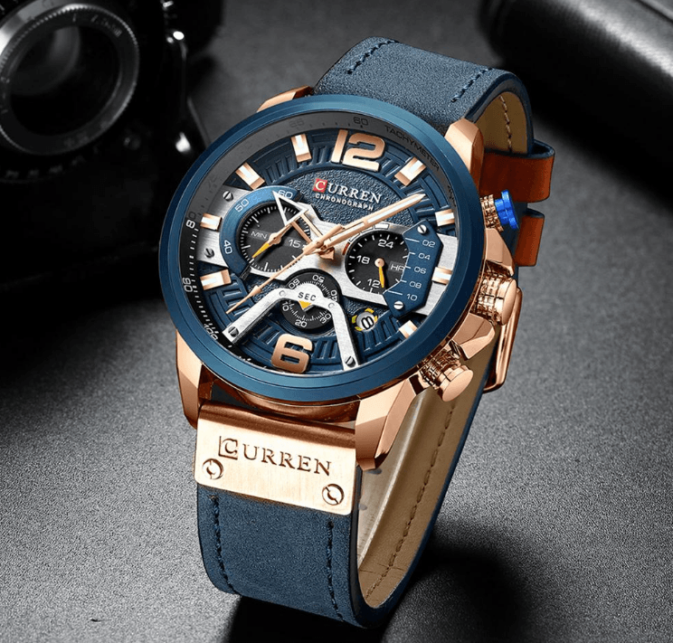 Montre Sport Homme Étanche Avec Bracelets en Cuir, Chronomètres et Grands Chiffres Détails Montres de Luxe Design Unique Excellent Cadeau