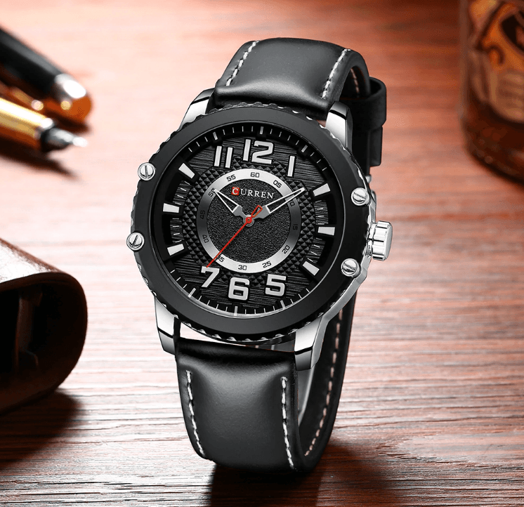 Montre Sport Étanche Homme Avec Bracelets en Cuir et Grands Chiffres Détails Design Unique Cadeau Parfait