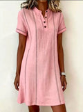 Robe midi femme ample à col montant, imprimée et boutonnée – Manches 3/4