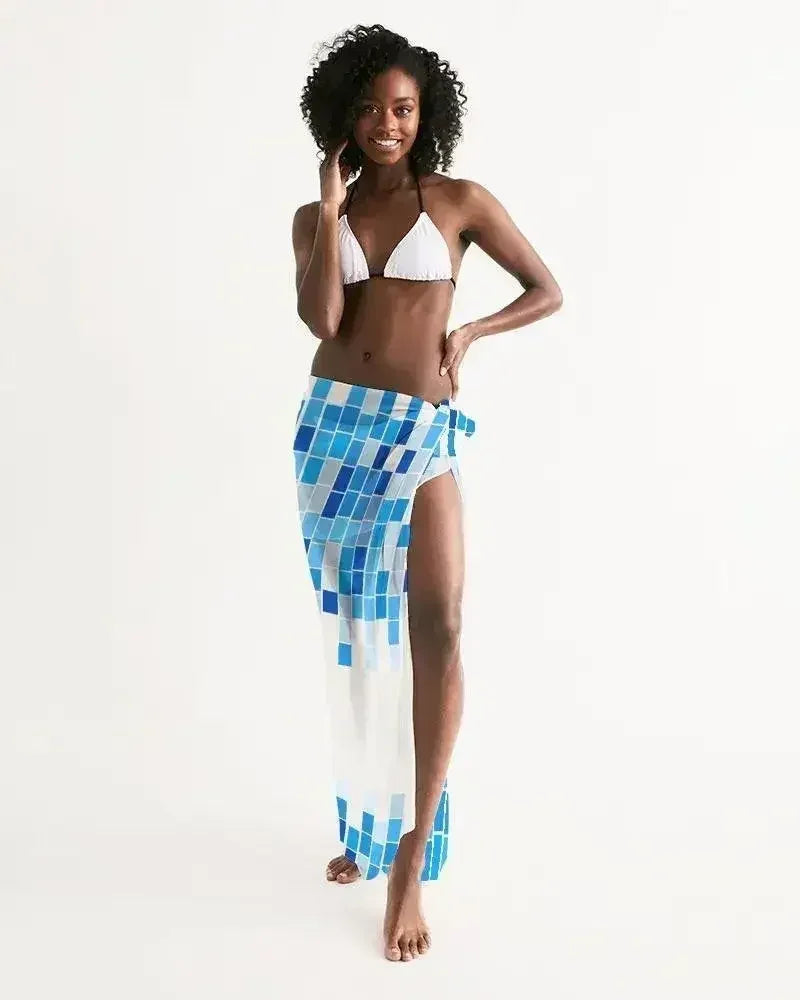Sheer Mosaic Square White and Blue Swimsuit Cover Up