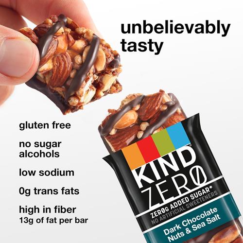 Kind Zero Barre Sans Sucres Ajoutés, Chocolat Noir Noix Et Sel Marin, Encas Keto, Sans Gluten, 5g Protéines, 5 Barres