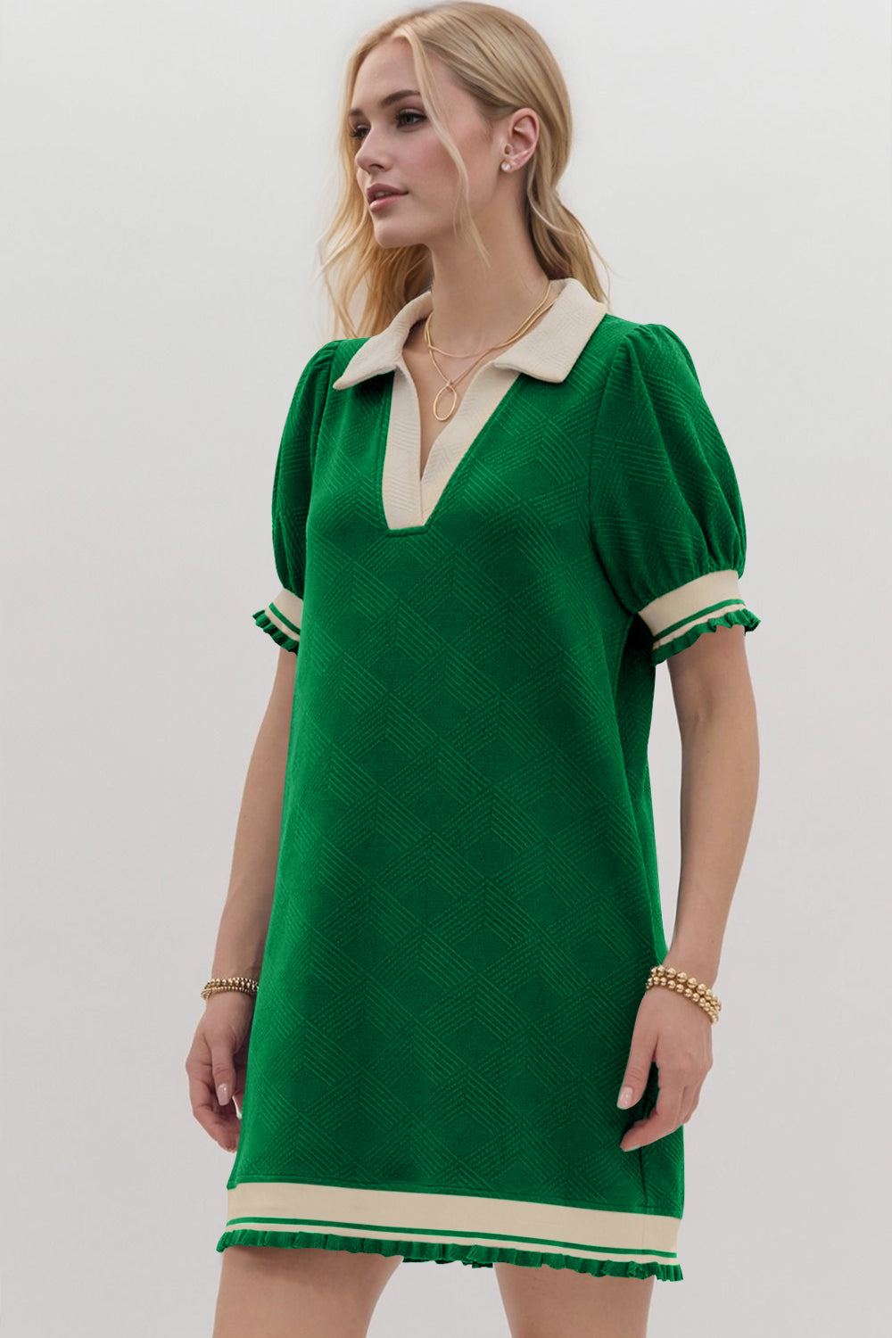 Robe Courte Tendance à Manches Courtes Contrastées, Douce et Confortable, Décontractée pour Femmes