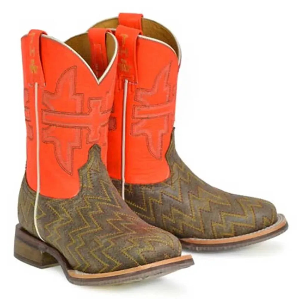 Bottes de cowboy en cuir Tin Haul Neon Thunder / Desert Rider (Orange) - Petits/Grands Enfants