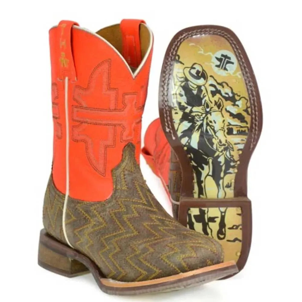 Bottes de cowboy en cuir Tin Haul Neon Thunder / Desert Rider (Orange) - Petits/Grands Enfants