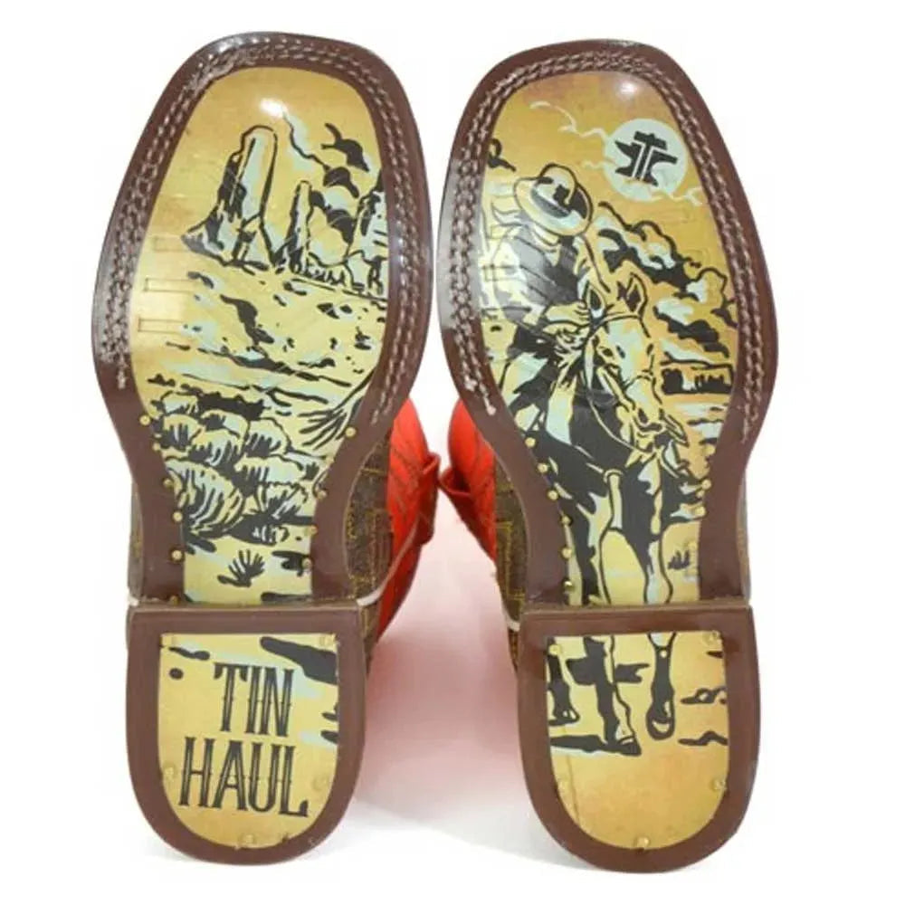 Bottes de cowboy en cuir Tin Haul Neon Thunder / Desert Rider (Orange) - Petits/Grands Enfants