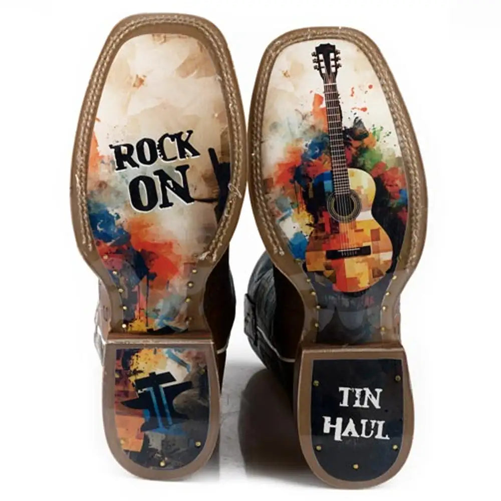 Tin Haul Guitar Man/Rock On - Bottes de cowboy en cuir pour homme