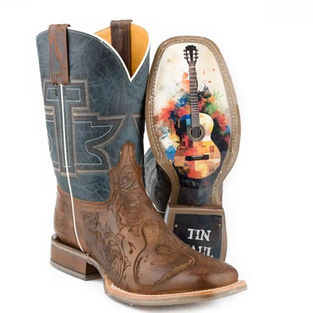 Tin Haul Guitar Man/Rock On - Bottes de cowboy en cuir pour homme