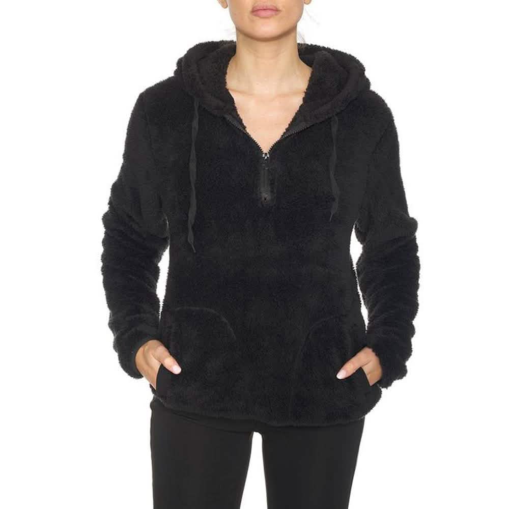 Pull-over à capuche zippé 1/4 Sherpa doublé avec 2 poches