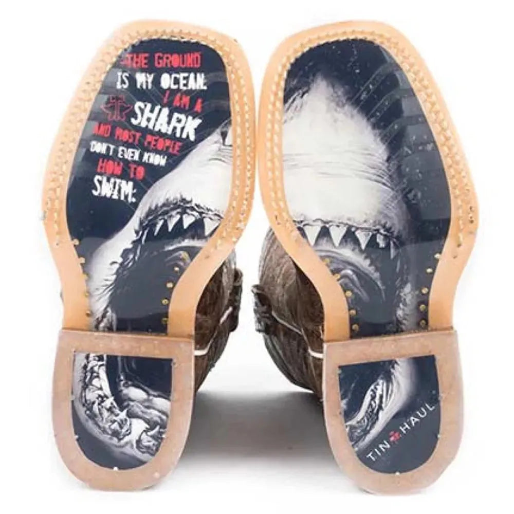 Bottes de cowboy en cuir Tin Haul Sharky / Man Eater Sole (Tan) - Petits/Grands Enfants