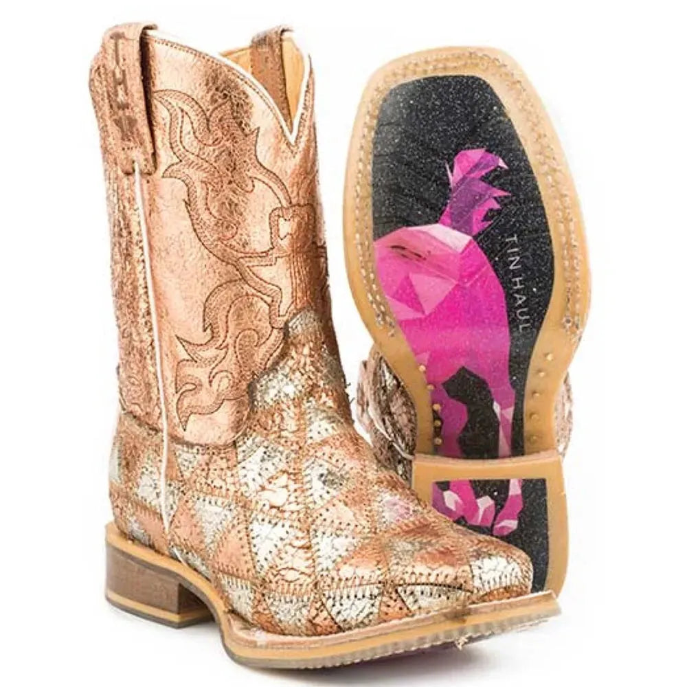 Bottes de cow-girl en cuir Tin Haul Mish and Mash / Geometric Pony Sole (Multi) - Petits enfants/Grands enfants